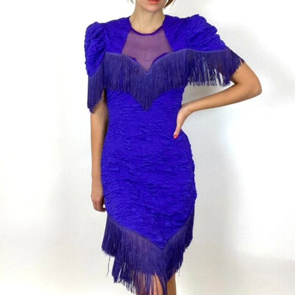 Vintage Purple Western Fringe Rodeo Dress Bodycon - Picture 3 of 3